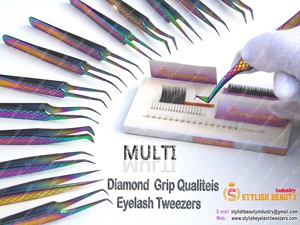 Pince à épiler diamantée de haute précision semi-incurvée en fibre pointue à 90 degrés pince à cils en acier inoxydable marque privée - Product Image 3