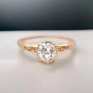 แหวนเพชรเม็ดเดี่ยวสีทอง14K สีขาวขนาด7มม. แหวนหมั้นเพชรแบบถักโบราณสำหรับงานแต่งงานของเธอสำหรับงานเลี้ยง - Product Image 1