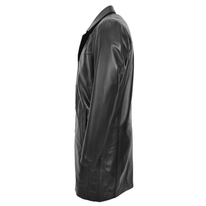 Men's Genuine Leather Overcoat With <b>Fur</b> Lining Notched Lapel Knee Length Single Breasted Coat - Product Image 6