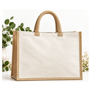 กระเป๋าผ้าใบปอกระเจาเคลือบธรรมชาติแบบเปิดด้านบน ขนาด 16x13x6 นิ้ว รับทำโลโก้ตามสั่ง ขายส่ง สำหรับใส่ของขวัญ - Product Image 2