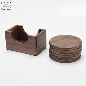 Classic Eco-Friendly Round Wood Coasters with Holder Wooden <b>Cup</b> Holders and Mats for Kitchen for Home Use - Product Image 2