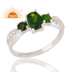 แหวนเงินแท้สเตอร์ลิงประดับด้วยคริสตัลไดโอไซด์ธรรมชาติและโทแพซสีขาว งานฝีมืออินเดีย ผู้ผลิตเครื่องประดับสั่งทำพิเศษ - Product Image 2