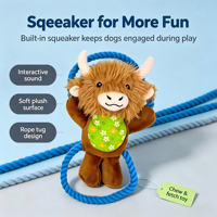 Jouet en peluche pour chien avec anneaux en corde de coton, jouet interactif à tirer qui couine, en peluche douce pour chiens de petite et moyenne taille