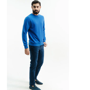 Sudadera de cuello redondo azul de gran tamaño para hombre de alta calidad 100% algodón logotipo personalizado estilo jersey con capucha cuello invierno - Product Image 1