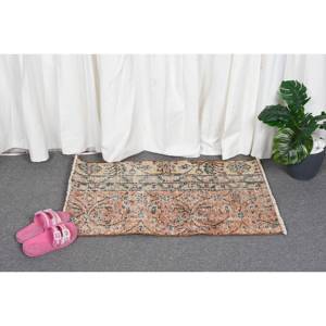 Vintage 1,7 X 2.7ft Naranja Beige Alfombra turca Diseño de retazos Respaldo de látex para sala de estar Dormitorio Hecho de lana Viscosa Poliéster - Product Image 4