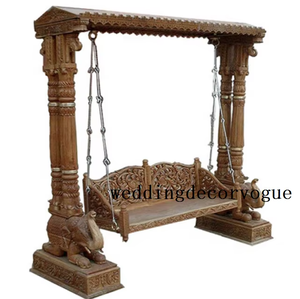 Balançoire en bois sculpté vintage industrielle, style royal indien traditionnel, bois massif, intérieur/extérieur, Jhoola, meubles de patio pour la maison - Product Image 1
