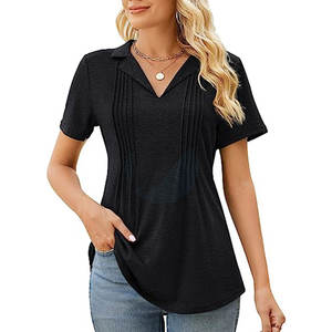 เสื้อโปโลผ้าไหมระบายอากาศน้ำหนักเบาสำหรับผู้หญิง, เสื้อโปโลผ้าไหมระบายอากาศได้ดีสไตล์ลำลองฤดูร้อนแขนสามส่วนพิมพ์ลายแบบกำหนดเองด้านหน้าได้แบบเรียบง่าย - Product Image 1