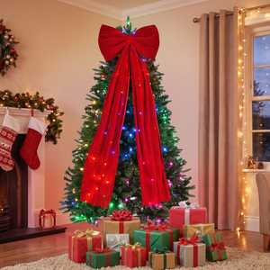 <span class=keywords><strong>Sapin</strong></span> de Noël pré-éclairé RGB de 1,80 m, 300 lumières LED, contrôle par application, ampoules Edison multicolores, 1274 pointes, grand nœud rouge, décor en <span class=keywords><strong>sapin</strong></span> aspen - Product Image 3