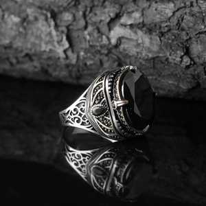 Vente en gros Azuris VALKH1098 Bague pour homme en argent sterling 925 de style ottoman Pierre naturelle Agate Fabriquée à la main en Turquie - Product Image 1