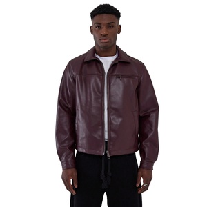 Veste en cuir bordeaux de haute qualité pour homme, col rabattu, fermeture éclair, tenue décontractée d'hiver, coupe classique, couleur unie, cuir tanné - Product Image 1