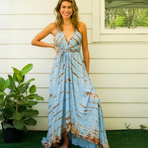 Elegante Tie Dye Maxi vestido de moda verano noche Casual desgaste sólido patrón botón decoración al por mayor playa vacaciones - Product Image 1