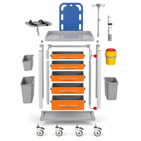 Chariot d'urgence médical moderne en plastique, chariot de soins multicolore pour hôpital, chariot de traitement à 5 tiroirs pour USI, clinique, salle de sport, avec poteau porte-perfusion