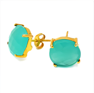 Aqua Calcedony Round Briolette Gemstone 925 Sterling Silver Prong Setting Stud Earrings Handmade Fine Jewelry For Women. - Product Image 5