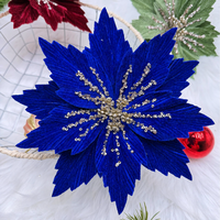 Décorations de Noël en velours scintillant, fleurs artificielles, tiges de poinsettia, ornements pour arbre de Noël, décoration de fête du Nouvel An
