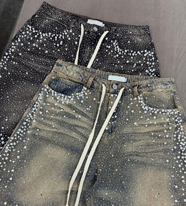 Pantalones cortos lavados con ácido personalizados para hombre, pantalones cortos vintage con diseño personalizado de algodón pesado, estampado de diamantes de imitación desgastados, pantalones cortos de lana para hombre - Product Image 2