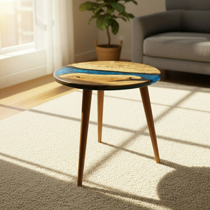 Table à manger/table basse en bois d'acacia en résine bleue, luxe moderne, faite à la main, imperméable, personnalisable, cadeau de Pâques, de Ramadan, de sympathie, salon - Product Image 5