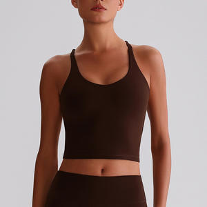 Débardeur court de sport personnalisé pour femme, en nylon et élasthanne, sans coutures, écologique, antichoc, respirant, avec fermetures éclair et devant côtelé - Product Image 3