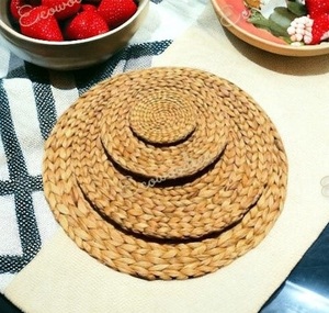 Mantel de mesa de comedor redondo Natural, manteles individuales de lino de cuerda de algodón tejido resistente al calor, soporte antideslizante, posavasos de ratán - Product Image 6