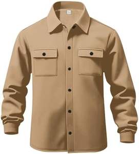 ชุดเซ็ตเสื้อแจ็คเก็ตขนแกะผู้ชายแบบมีกระเป๋าข้าง 2 ชิ้น สีพื้น แขนยาว ติดกระดุม และกางเกงขายาวทรงคาร์โก้ - Product Image 3