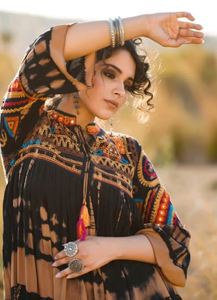 ชุดแม็กซี่เดรสปักลายมัดย้อมแขนสามส่วนสไตล์โบฮีเมียนปักลายแฟชั่นสไตล์โบฮีเมียน - Product Image 4