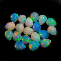 Mélange d'opale éthiopienne naturelle, Cabochon de poire Multi Fire Welo Opal, Lot de pierres précieuses en vrac-3x4, 4x6, 5x7, 6x9, 7x10, 9x12, 10x14mm