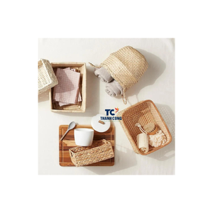 Hot Selling Natural Acacia <b>Wood</b> and Rattan Cane <b>Baskets</b> Minimalist Rectangle Kitchen Storage <b>Basket</b> for Organization -RB07 - Product Image 5