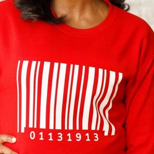 <b>Red</b> Delta Barcode Chenille Crewneck Sweatshirt Premium Fleece Sorority Apparel Greek DST 01131913 Graphic Top - Product Image 3