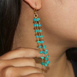 Pendientes colgantes de 3 líneas de ópalo verde, Plata de Ley 925, piedra de nacimiento rellena de oro amarillo, joyería de moda para regalo de fiesta de boda - Product Image 3