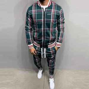 Conjunto de chándal deportivo para hombre, chaqueta deportiva a cuadros y pantalones de chándal, traje de entrenamiento de gimnasio, ropa deportiva personalizada para hombre - Product Image 2