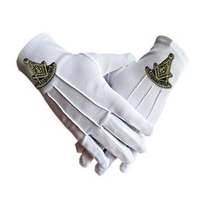 Guantes Masónicos de Algodón Blanco de Nueva Moda, Logotipo Bordado Personalizado, Guantes Ajustables Cómodos para Hombre - Product Image 1