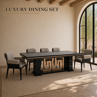 Ensemble de table à manger moderne en bois noir et or rose de luxe, table rectangulaire 8 places, chaises rembourrées pour hôtel, restaurant