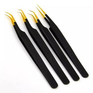 Pincettes d'extension de cils de qualité professionnelle en or noir, droites _ courbes et pointues, meilleures pincettes d'isolation pour ramassage de ventilateur - Product Image 4