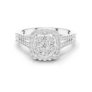 Bague en or 18 carats, 14 carats, 10 carats avec diamants de laboratoire 0,816 CT pour femme, diamants CVD VVS-VS EF, design double halo à double sangle fendue - Product Image 1