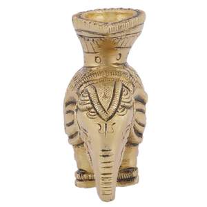 Diya à l'huile d'éléphant en laiton poli pour la figurine imprimée Pooja à la maison et au bureau - Product Image 2