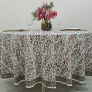 Tendance 2025 corail rose chasseur vert nappe ronde indien main bloc imprimé nappe en coton pour événements fête mariage - Product Image 1