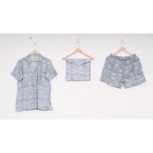 Mooie Hemelsblauwe Dames Nachtkleding Casual Stijl Bloemenprint Halve Mouwen Shirt Short 100% Katoen Odm Voorraad - Product Image 2