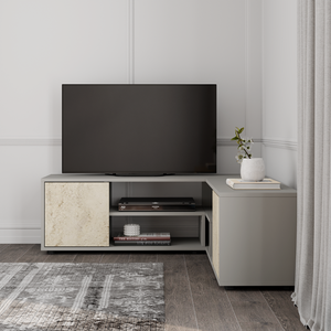 Rosa Corner TV Unit Gris Travertino Estilo europeo Diseño elegante Perfecto para espacios modernos Agrega funcionalidad elegante a la habitación - Product Image 2