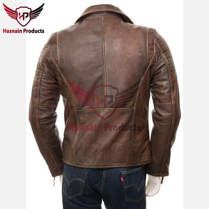 Chaqueta de Cuero Marrón Genuino para Hombre, Corte Ajustado, Estilo Motero, Vintage, de Piel Vacuna Envejecida, Abrigo Clásico Personalizado, Prenda Exterior de Moda para Invierno - Product Image 5
