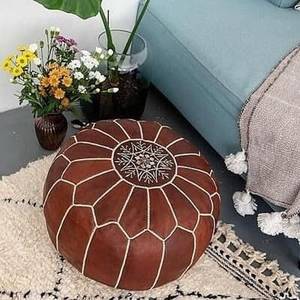 Pouf marocain en cuir marron foncé Pouf marocain décoration de maison boho - Product Image 3