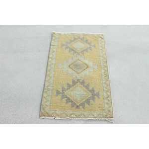 Vintage Small Rug, 1.5x3 ft Turkish Rug, <b>Yellow</b> Southwestern <b>Wool</b> Rug - Product Image 1