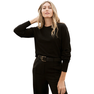 Camiseta de Manga Larga Negra para Mujer, Puños Acanalados, 100% Algodón Orgánico de Lujo, Preencogido, Certificado GOTS, Ajuste Clásico, Suave y Premium - Product Image 3