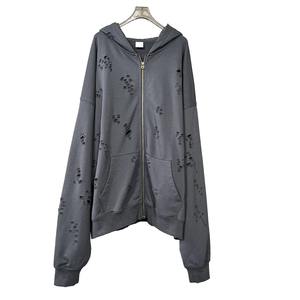 Fabricant de vêtements de ville sur mesure pour hommes, sweats à capuche surdimensionnés et abîmés, sweat à capuche zippé en coton personnalisé avec dégradé de soleil - Product Image 1