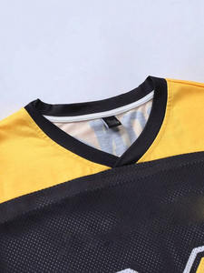 Wholesale Black <b>Gold</b> Oversized <b>Mesh</b> Jerseys Shirt Hip Hop Streetwear V Neck Sublimation Two Tone Football Jersey - Product Image 4