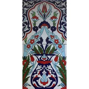 Ensemble de 12 carreaux de céramique turcs de 8 "x 8" Vase Iznik et motif de tulipe Carreau mural en céramique élégant pour la décoration intérieure - Product Image 1