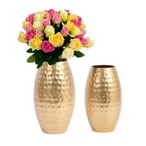 Vases à fleurs en métal faits à la main modernes en gros, lot de 2, finition dorée, vases décoratifs en fer martelé pour la décoration de la maison et les événements - Product Image 1