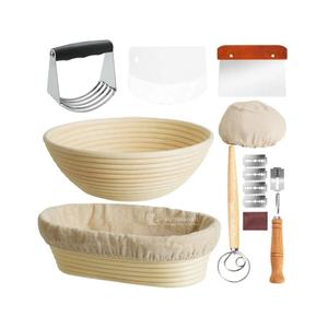 Panier de levage ovale en rotin avec accessoires pour pétrir la pâte, essentiels naturels pour la cuisson au levain Viettimecraft - Product Image 3