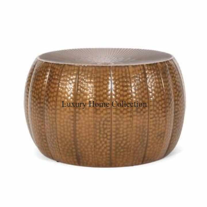 Gold Color Metal Fancy Look Handmade Center Table With Glass Round Design Top & Base Glass Custom Size Indian Made Coffee Table