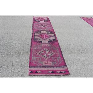 Tapis vintage, tapis de couloir 2,7x10,9 pieds, tapis en laine Herki rose gris - Product Image 1