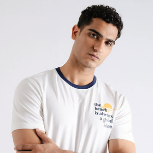 Camisetas de algodón 100% de alta calidad para hombres, estampado personalizado transpirable, patrón de letras de marca con ribete de contraste, tela de estambre - Product Image 4