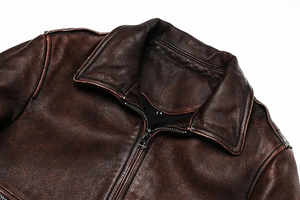 Veste moto en cuir véritable marron pour homme avec fermeture éclair, col rabattable, coupe classique, pour l'automne - Product Image 3